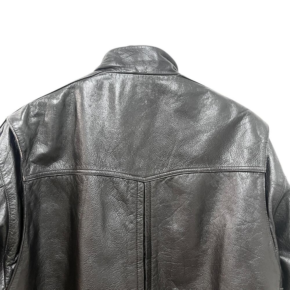 Reed Jacket Mens 40 Dark Brown Leather Bomber Full Zip Stand Collar Lined - Picture 4 of 10